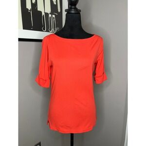 Lauren Ralph Lauren Short Sleeve Boat Neck‎ Cotton Tee Orange Size Medium Preppy